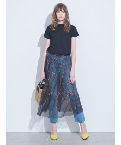 ＜d fashion＞刺繍チュールロングスカート