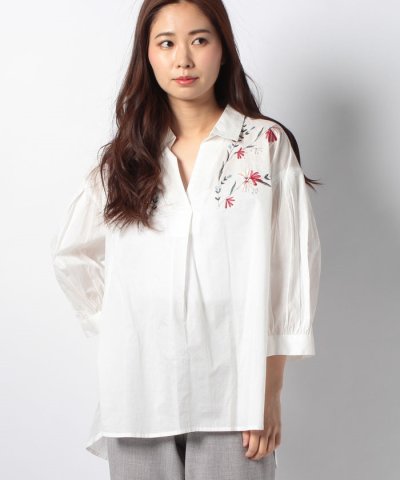 綿ローン刺繍スキッパーシャツ