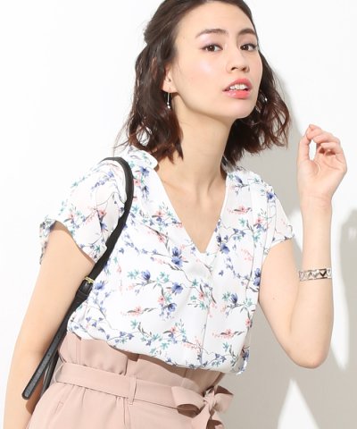 ＜d fashion＞【sweet5月号掲載】フレンチスリーブ花柄スキッパーブラウス