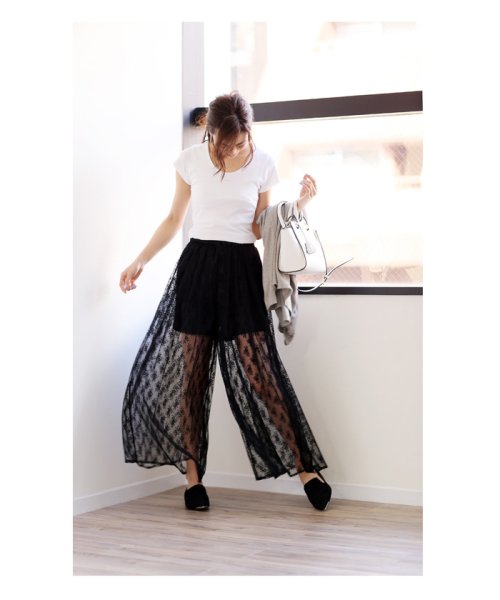 ワイドパンツ レディース レース 花柄 レースパンツ チュール 透け感 ロングパンツ ボ アンドミー And Me D Fashion ワイドパンツ レディース レース 花柄 レースパンツ チュール 透け感 ロングパンツ ボ アンドミー And Me D Fashion
