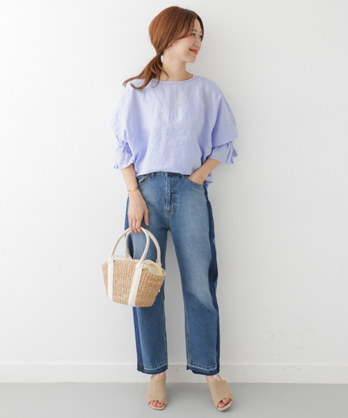 URBAN RESEARCH DOORS - 【新品・タグ付き】 リネンキャンディスリーブプルオーバー BLUE MINT アーバンリサーチドアーズ リネンキャンディスリーブプル
