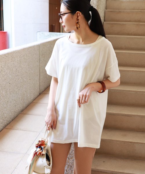Tシャツ レディース 半袖 ビッグt ゆったり ロング丈 チュニック Uネック アンドミー And Me D Fashion