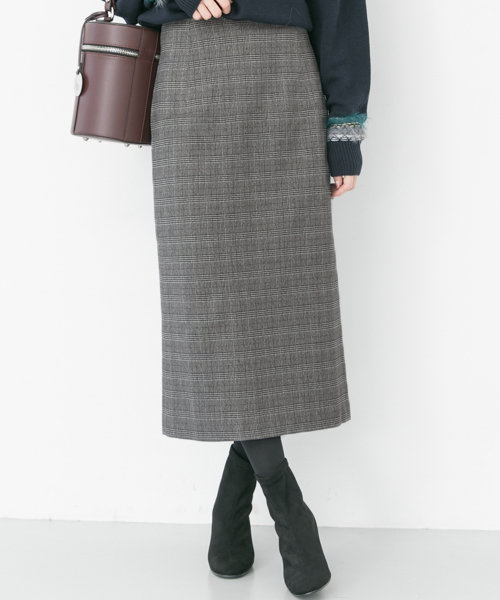 【美品】アーバンリサーチ　ウールブレンドチェック柄ミディアム丈タイトスカート 美品】アーバンリサーチ ウールブレンドチェック柄ミディアム丈