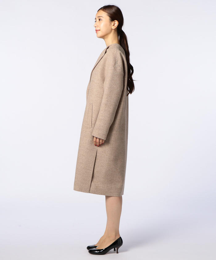 クーポン】【セール 30%OFF】ヘリンボーンノーカラーコート