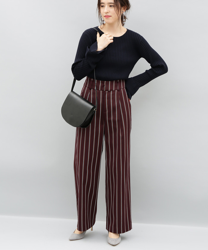 美品 ロエベ ストライプワイドパンツ レディース クリーム×黒 36