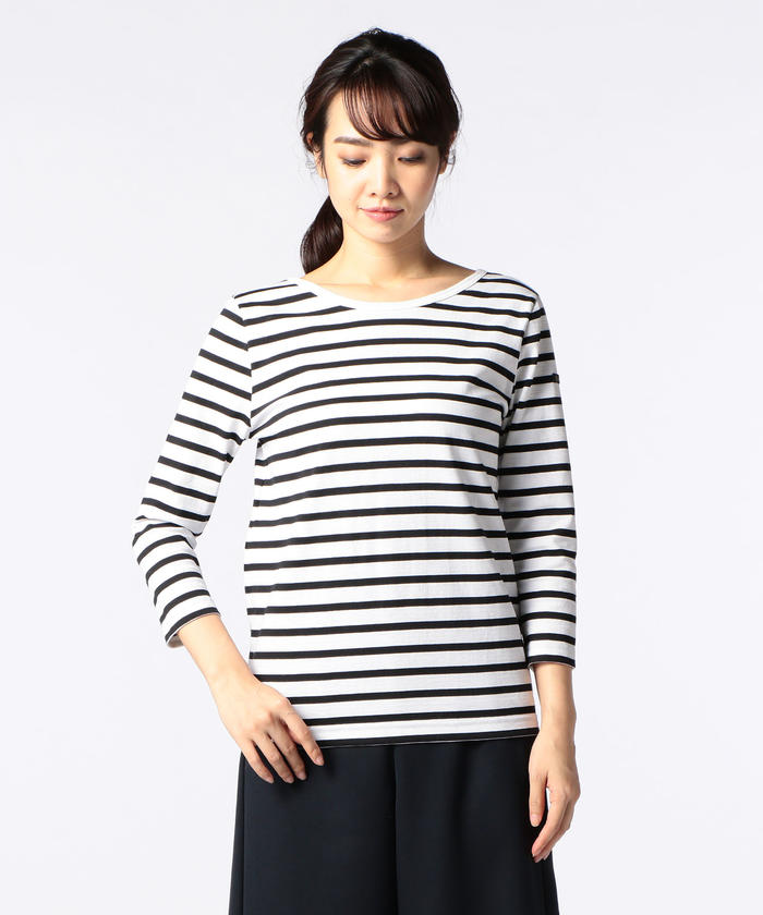 Le Minor - ☘️新品 ルミノア ノーリーズ 別注2WAY7分袖カットソー ボーダー 黒×白M Le Minor（ルミノア）の「【Le minor】7分袖ボーダーカットソー