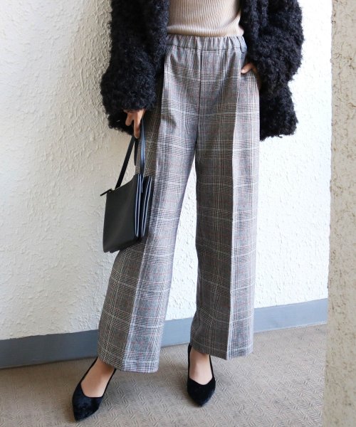セール13 Off グレンチェック柄 ワイドパンツ レディース ウエストゴム クロップド丈 ロング丈 アンドミー And Me D Fashion