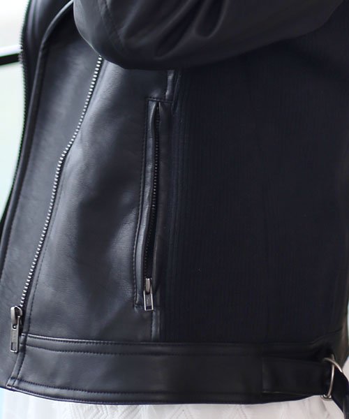 セール サイドリブフェイクレザーライダースジャケット ブージュルード Bou Jeloud D Fashion