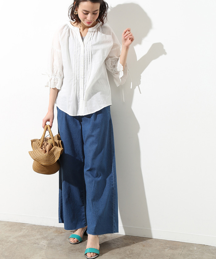 セール 70%OFF】綿ローンスカラップ刺繍ブラウス(500879856