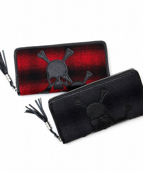 Roen ロエン フリンジ付スカルパッチチェックラウンドジップウォレット 長財布 500902701 Roen Roen D Fashion