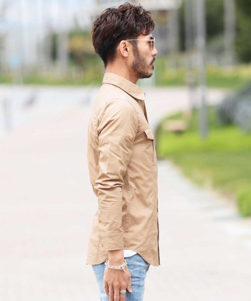 セール ストレッチ ブロード ミリタリーシャツ 無地 長袖シャツ シャツ メンズ ジギーズショップ Jiggys Shop D Fashion