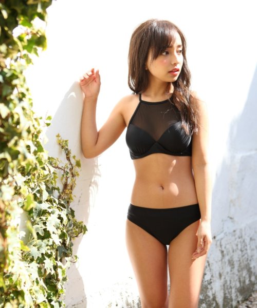 2color シースルーデザイン ホルターネック 体型カバー ビキニ 水着 レディース リノリノ Rinorino D Fashion
