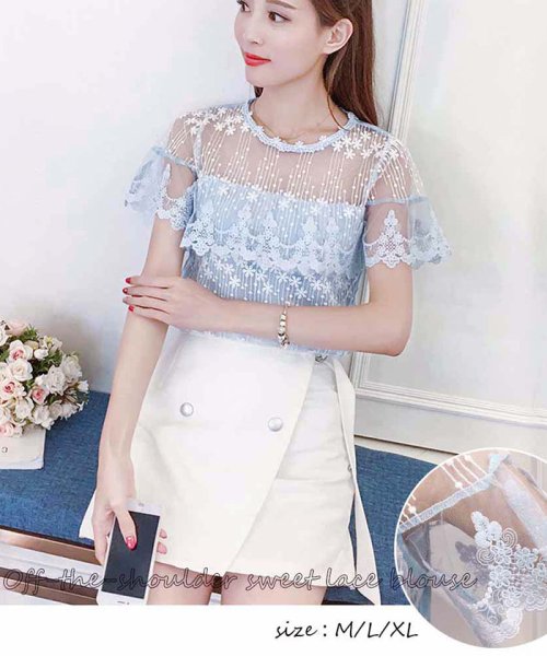 トップス オフショルダー シャツ レースブラウス レディース 半袖 ブラウス おしゃれ夏 ミニミニストア Miniministore D Fashion