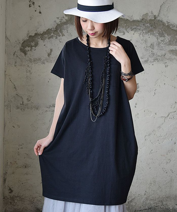 and it_】ポケット付大人シンプルコクーンワンピース【M】(夏服