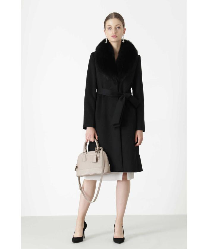 セール 40%OFF】☆◇カシミヤ10%ファー付きリボンベルトコート