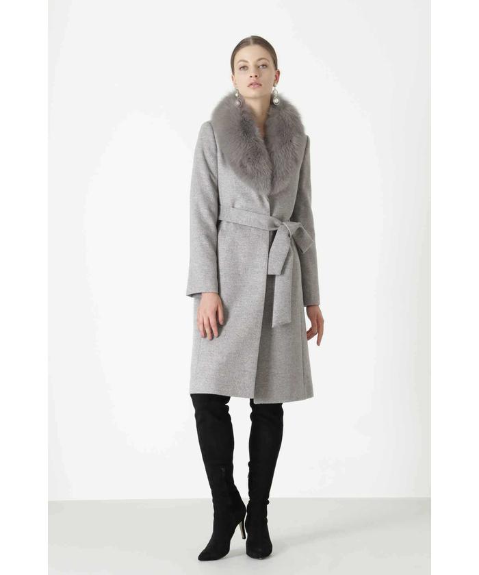セール 40%OFF】☆◇カシミヤ10%ファー付きリボンベルトコート