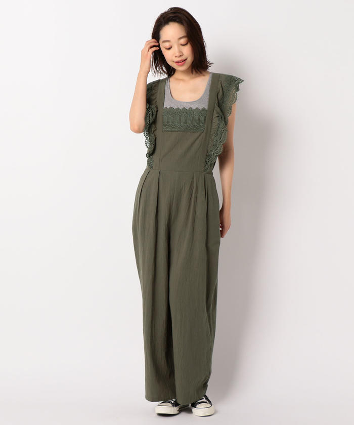 【同梱即購入歓迎】Justcavalli レース装飾コットンオールインワン Justcavalli定価8万 レース装飾コットンオールインワン