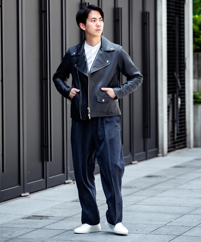別注】DENIM×TOMORROWLAND ラムレザー ダブルライダースジャケット