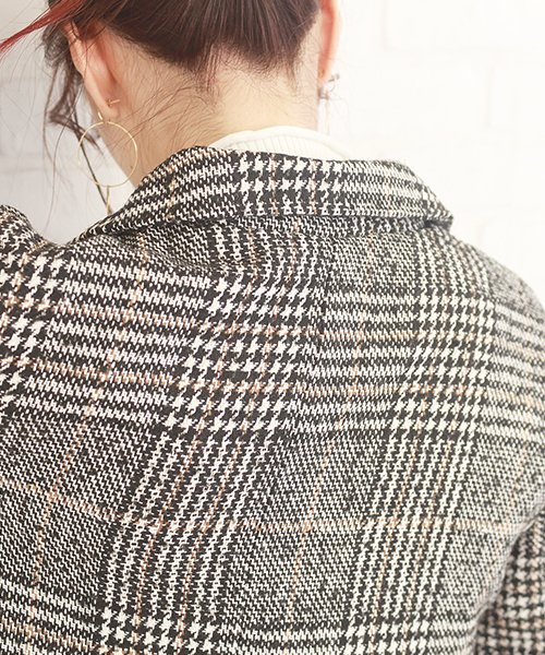 セール 千鳥柄ロングコート レディース 冬物 アウター ブラック 黒 アミュレット Amulet D Fashion