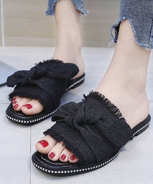 デニムサンダル レディースシューズ ぺたんこ スリッパ フラットヒール おしゃれ靴 ミニミニストア Miniministore D Fashion