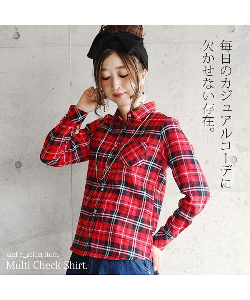 トップス レディース マルチチェックシャツ【M】【L】チェックブラウス 
