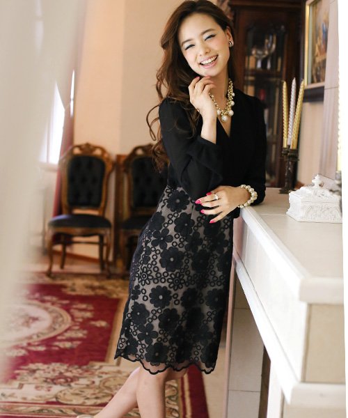 クーポン 結婚式 パーティー 花柄バイカラー ドッキングワンピース プールヴー Pourvous D Fashion クーポン 結婚式 パーティー 花柄バイカラー ドッキングワンピース プールヴー Pourvous D Fashion