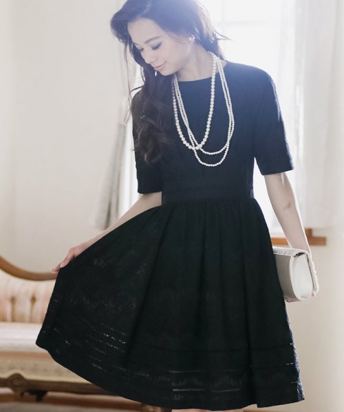 結婚式 パーティー クラシカル 総レース ミディアムワンピース プールヴー Pourvous D Fashion 結婚式 パーティー クラシカル 総レース ミディアムワンピース プールヴー Pourvous D Fashion