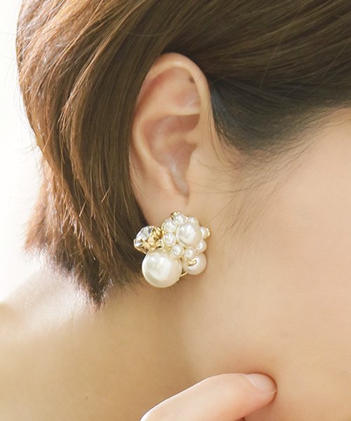 結婚式 パーティー パールビジューパーティーイヤリングピアス プールヴー Pourvous D Fashion