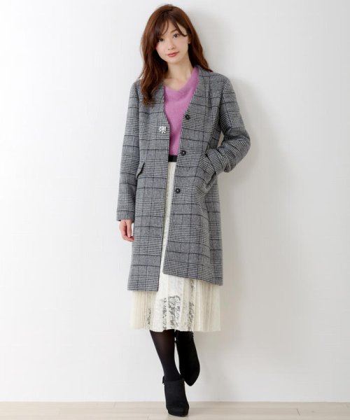 セール チェックノーカラーコート ミッシュマッシュ Misch Masch D Fashion