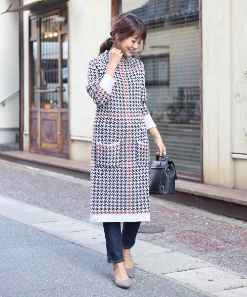 ヴィンテージ風 すっきり見せ 千鳥柄ニットワンピース ブージュルード Bou Jeloud D Fashion