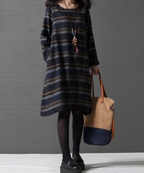 マルチカラーボーダーワンピース 韓国 ファッション レディース ストライプ 秋用 冬用 長袖 A W Ra 28 アフェリーチェ Afelice D Fashion