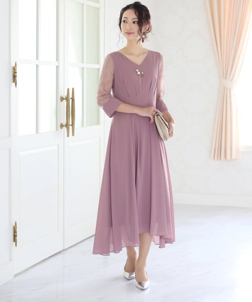 結婚式 パーティー ウエストタックミモレ丈ワンピース ブージュルード Bou Jeloud D Fashion