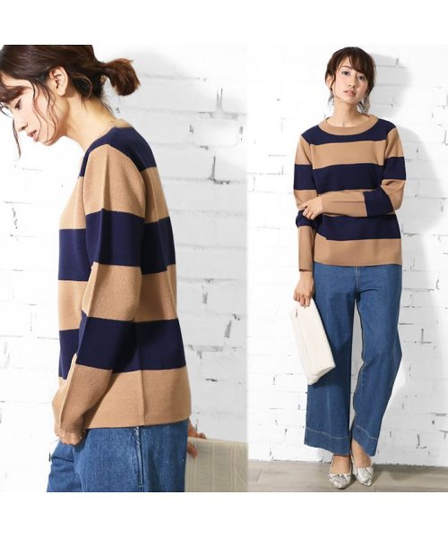 セール レディース トップス 太ボーダーニットセーター セーター プルオーバー ニット ミリアンデニ Mili An Deni D Fashion