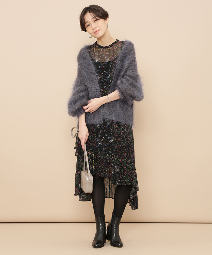 ✨美品✨アダムエロペ モヘヤ カーディガン ブラック系 シャギー ふわふわ セール 50%OFF】モヘヤシャギーニットカーディガン(501372457