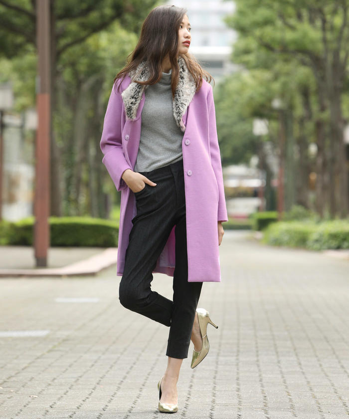 【VICKY】2wayエコファーウールコート VICKY】2wayエコファーウールコート