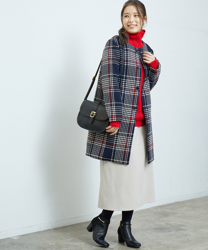 ROPÉ PICNIC　 チェック柄Pコート　新品未使用　完売カラー セール】☆ノーカラーチェックコート(501389860) | ロペ
