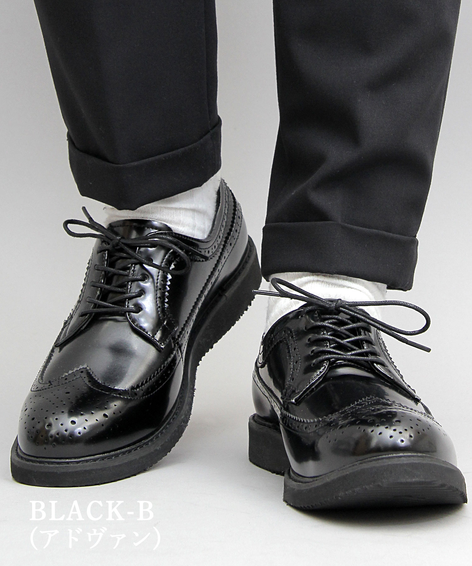 glabella/グラベラ】厚底PUレザーウイングチップオックスフォード glabella/グラベラ】厚底PUレザーウイングチップオックスフォード