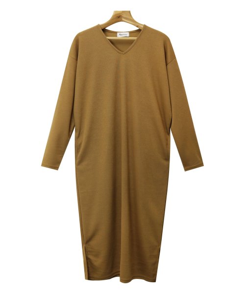 セール M 8 Vネック ニットソー ワンピース ロング丈 長袖 スリット入り アンドミー And Me D Fashion セール M 8 Vネック ニットソー ワンピース ロング丈 長袖 スリット入り アンドミー And Me D Fashion