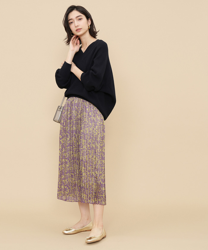 美品 アダムエロペ コットンＶネックコクーンプルオーバー ベージュ 春 ニット セール 70%OFF】コットンVネックコクーンプルオーバー