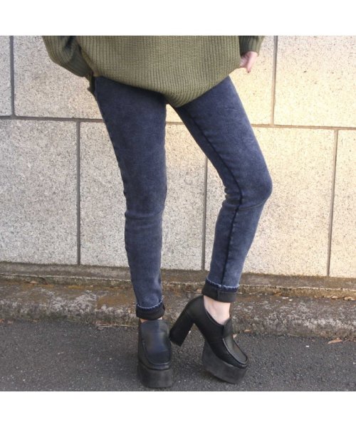 裏起毛暖かデニムスキニーパンツ デニム ダンパン あったか ストレッチ 厚手 暖かい ジーンズ ジーパン パンツ レディース スキニー レギパン パギンス レギ ノンヘッジ Non Hedge D Fashion