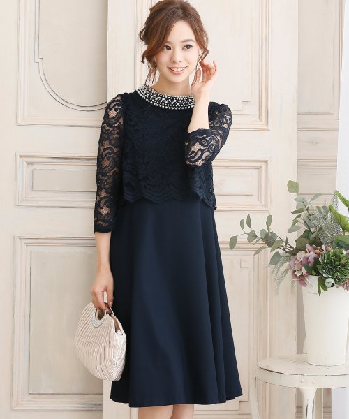 結婚式 パーティー ビジュー レースフレアパーティードレス ワンピース プールヴー Pourvous D Fashion