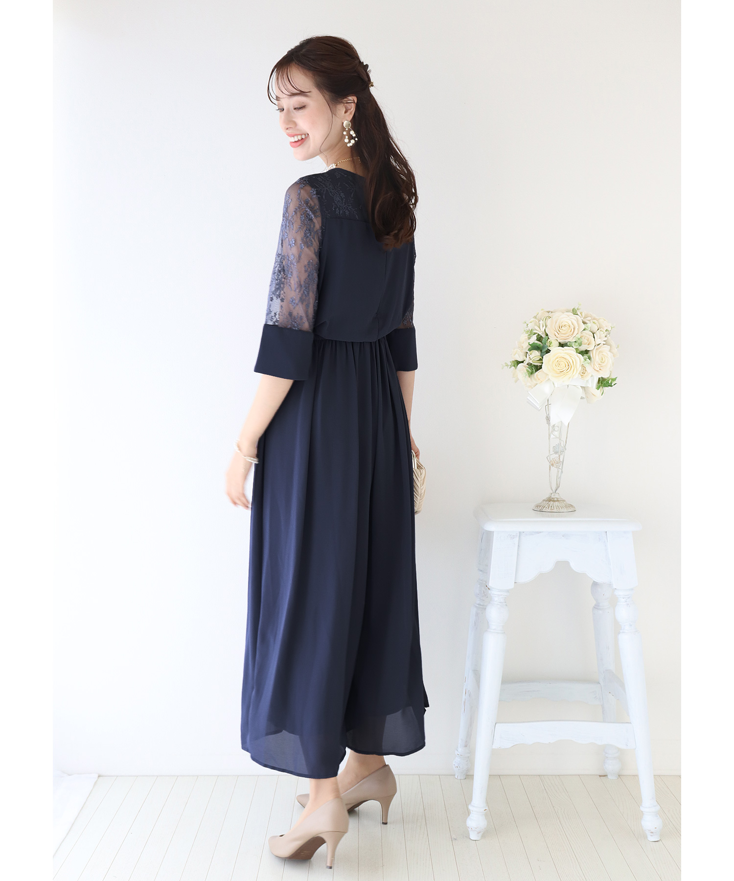 セール 50%OFF】《結婚式 パーティー 二次会》レース袖オールインワン セール 50%OFF】《結婚式 パーティー 二次会》レース袖オールインワン