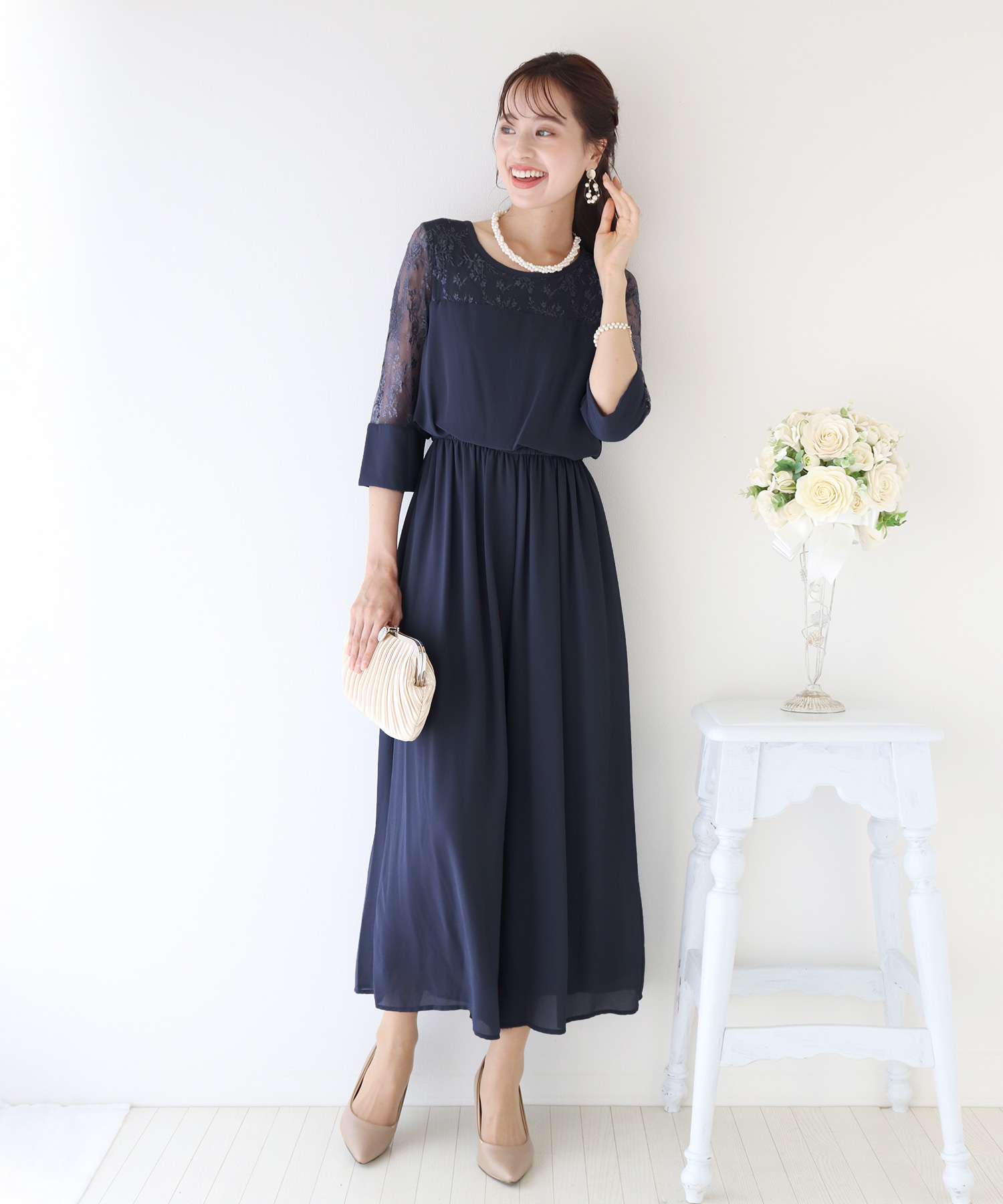 セール 50%OFF】《結婚式 パーティー 二次会》レース袖オールインワン セール 50%OFF】《結婚式 パーティー 二次会》レース袖オールインワン