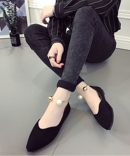 パンプス レディース 靴 ローヒール フラット 春夏秋冬 スエード ぺたんこ ミニミニストア Miniministore D Fashion