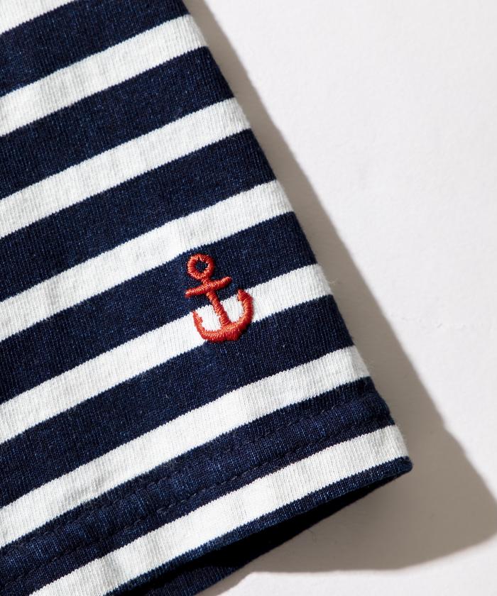 全国送料無料ギフト セール】SHIPS・BLUE BLUE: インディゴボーダー ロゴ Tシャツ トップス
