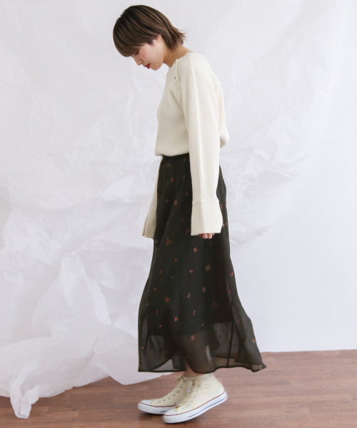 セール 50%OFF】オーガンジー刺繍バイアススカート(501573496