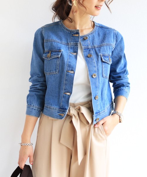 ノーカラー 10 5oz デニム ジャケット Gジャン アンドミー And Me D Fashion ノーカラー 10 5oz デニム ジャケット Gジャン アンドミー And Me D Fashion