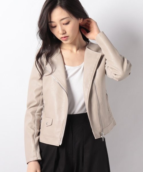セール フェイクレザーサイドリブノーカラージャケット インタープラネット Interplanet D Fashion