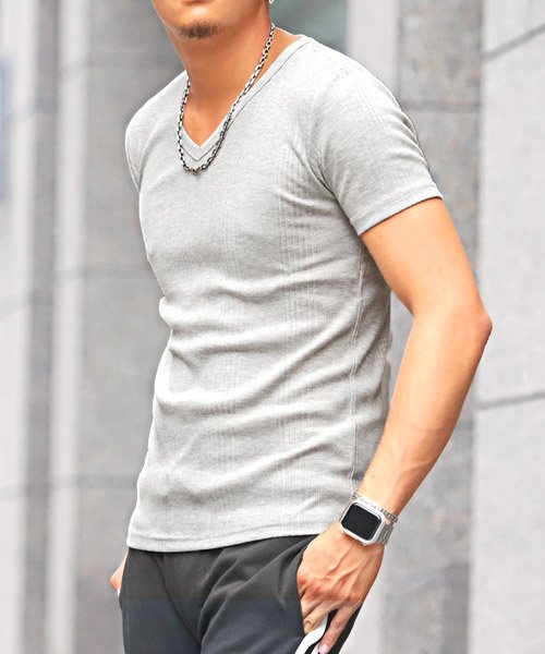 セール ランダムテレコvネックtシャツ Tシャツ メンズ 半袖 テレコ リブ Vネック ラグスタイル Luxstyle D Fashion