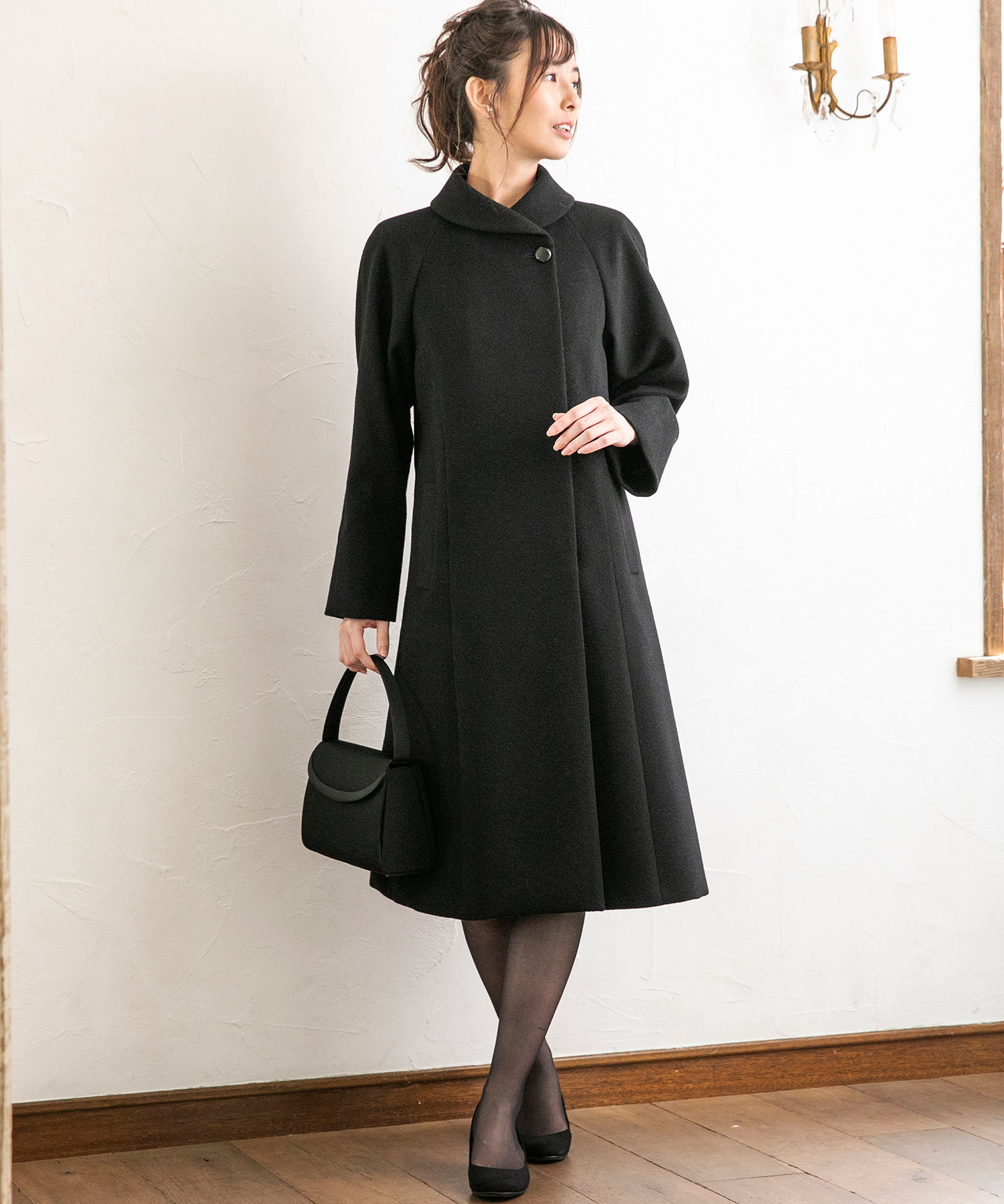 喪服・礼服・冠婚葬祭】ブラックフォーマルウールロングコート 喪服・礼服・冠婚葬祭】ブラックフォーマルウールロングコート